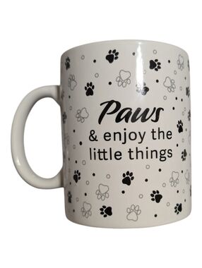 Paws & Enjoy the Little Things White Paw Print Mug